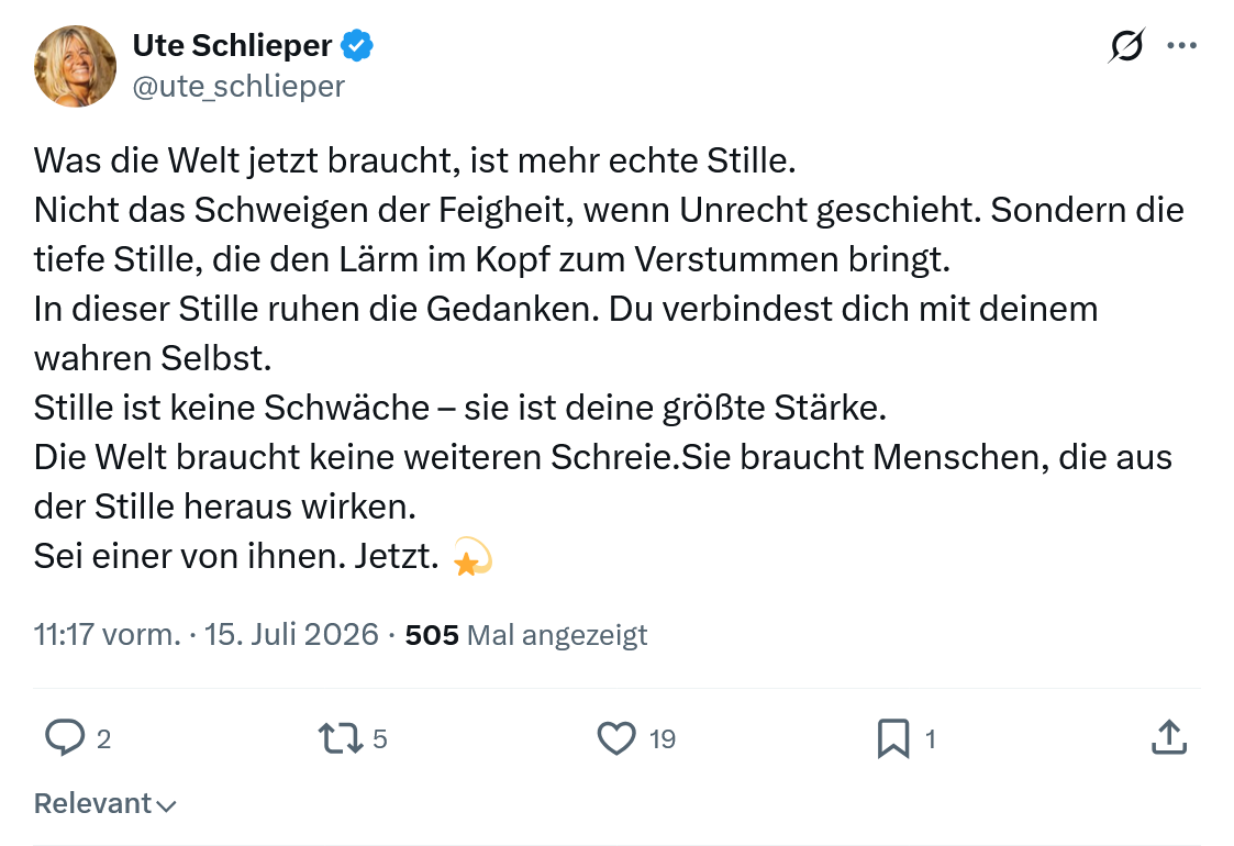 Ute Schlieper: Was die Welt jetzt braucht...