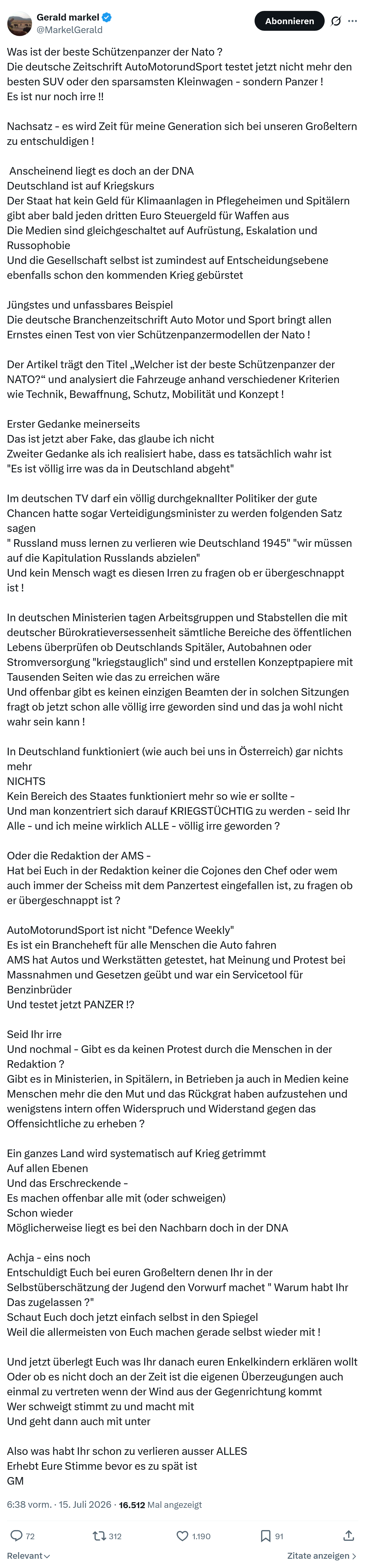 Gerald Markel: Was ist der beste Schützenpanzer der Nato...