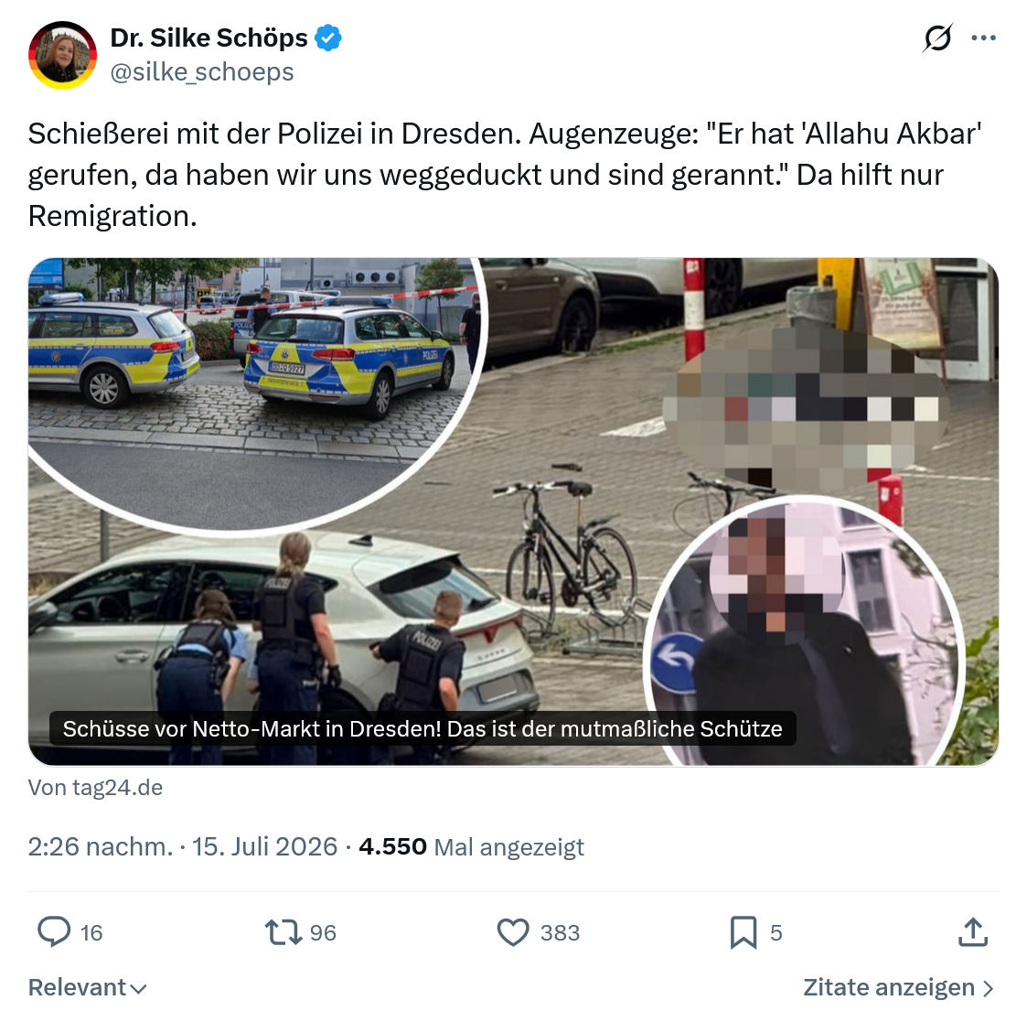 Silke Schöps: Schießerei mit der Polizei in Dresden...
