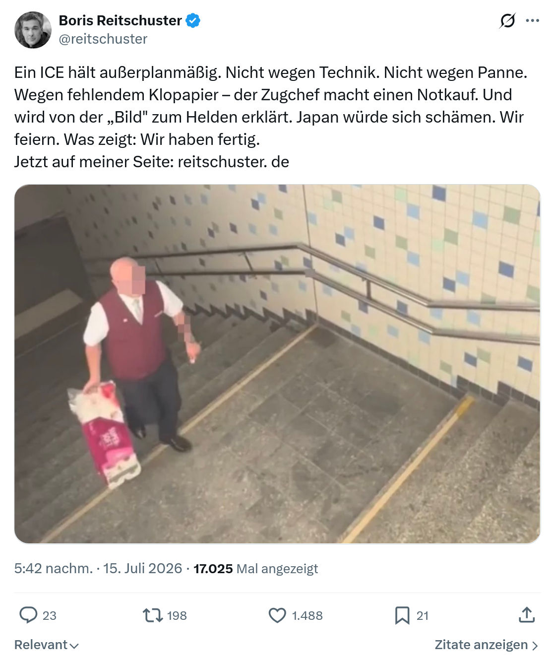 Boris Reitschuster: Ein ICE hält außerplanmäßig...