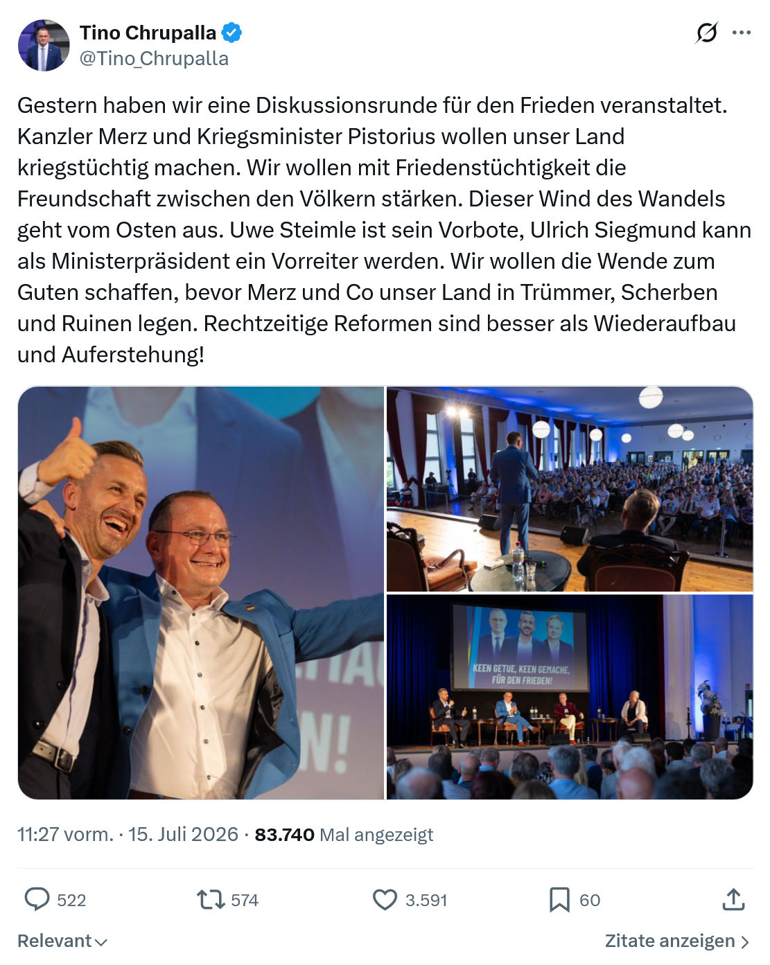 Tino Chrupalla: Gestern haben wir eine Diskussionsrunde...
