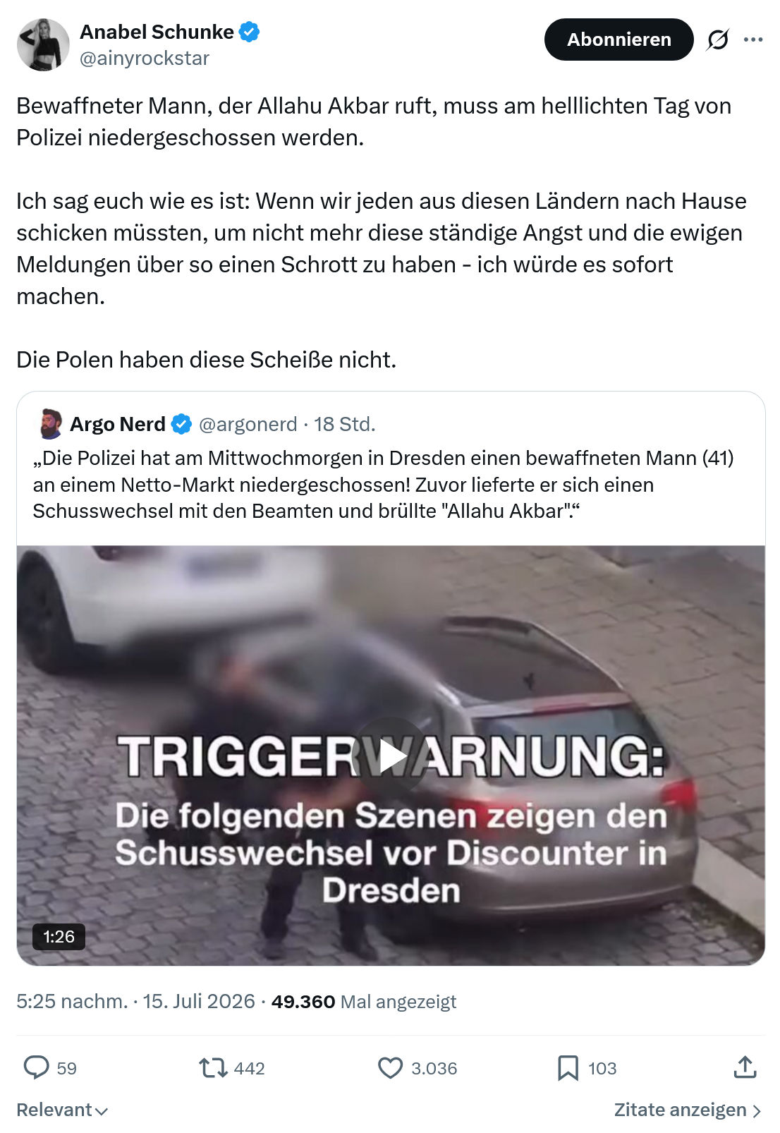 Anabel Schunke: Bewaffneter Mann...