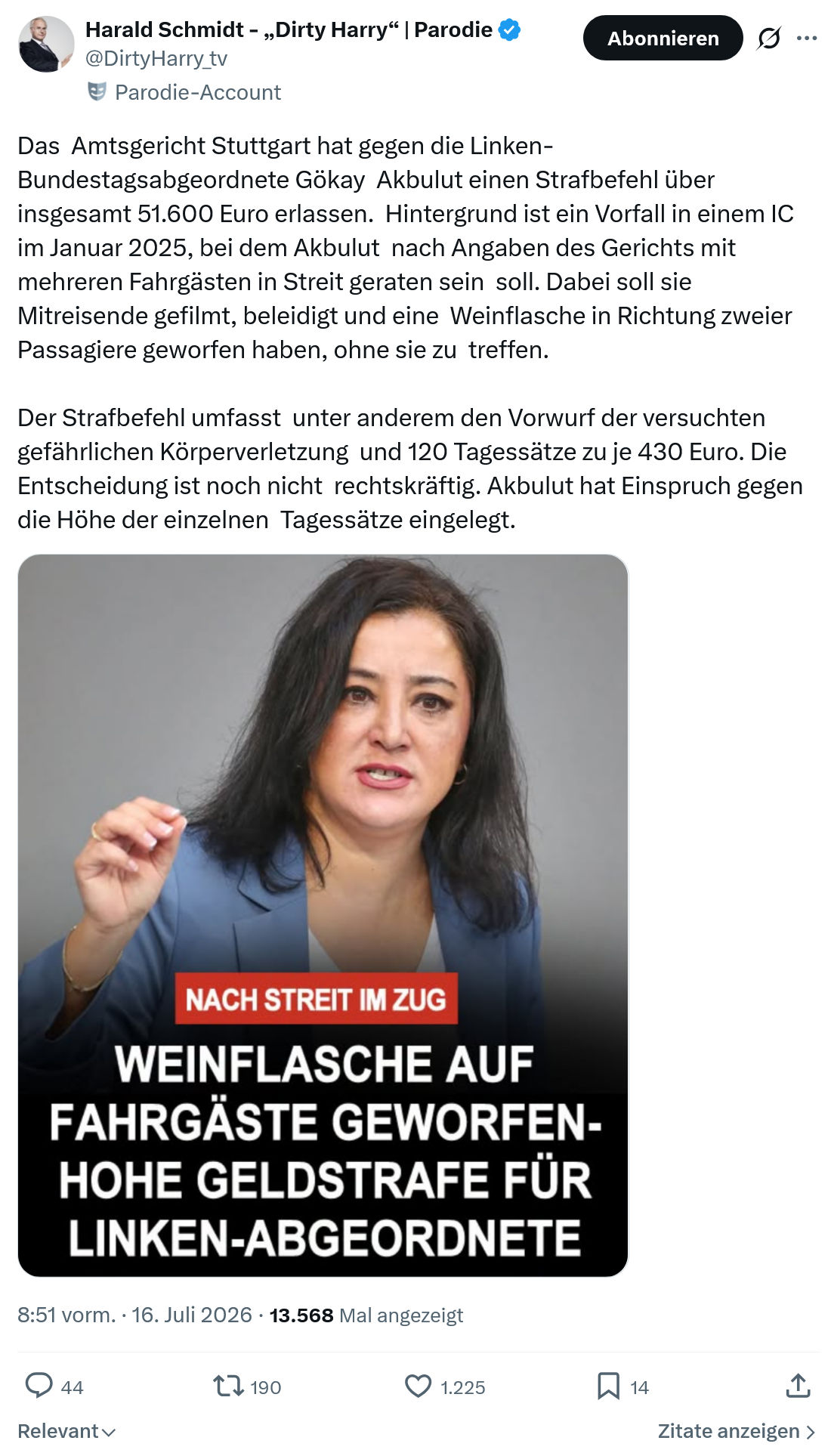 Harald Schmidt: Das  Amtsgericht Stuttgart hat gegen...