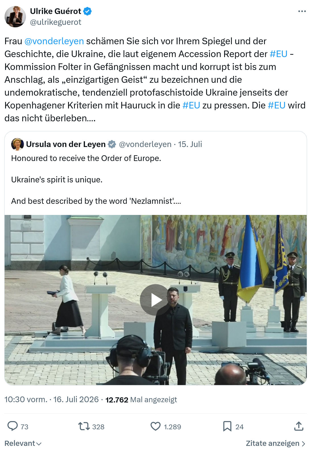 Ulrike Guérot: Frau @vonderleyen schämen Sie sich...
