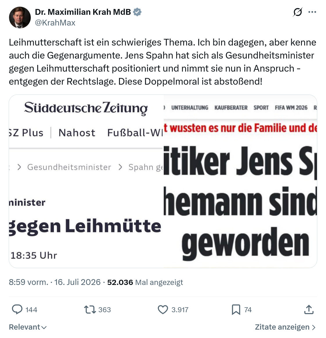 Maximilian Krah: Leihmutterschaft ist ein schwieriges Thema...