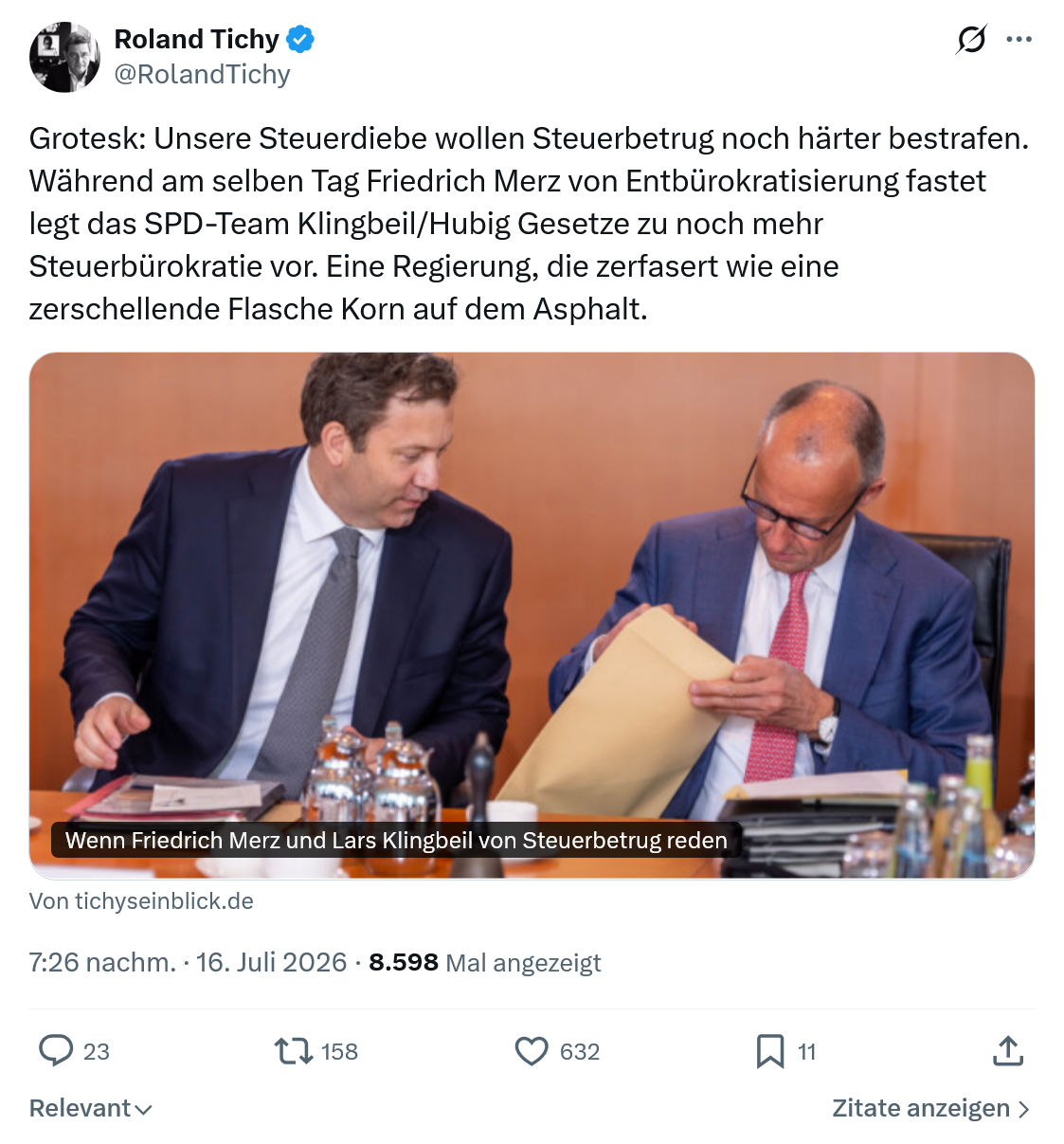 Roland Tichy: Unsere Steuerdiebe wollen Steuerbetrug...