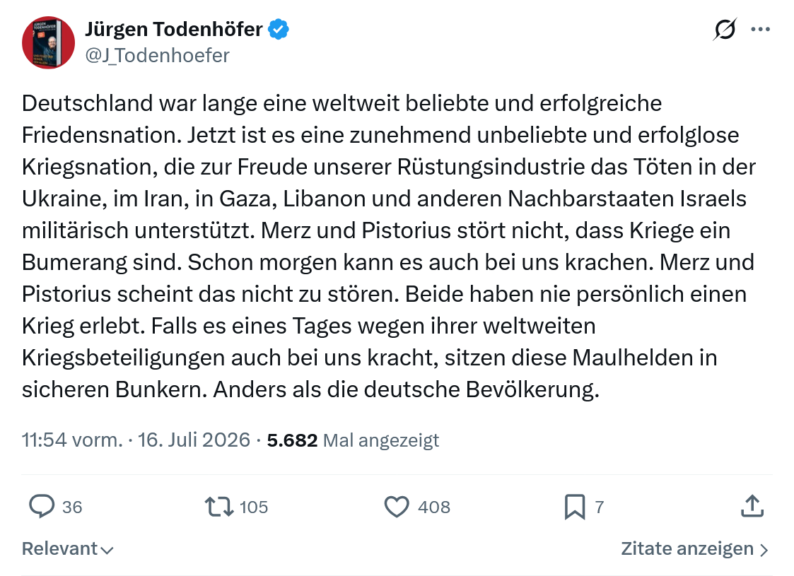 Jürgen Todenhöfer: Deutschland war lange eine weltweit...
