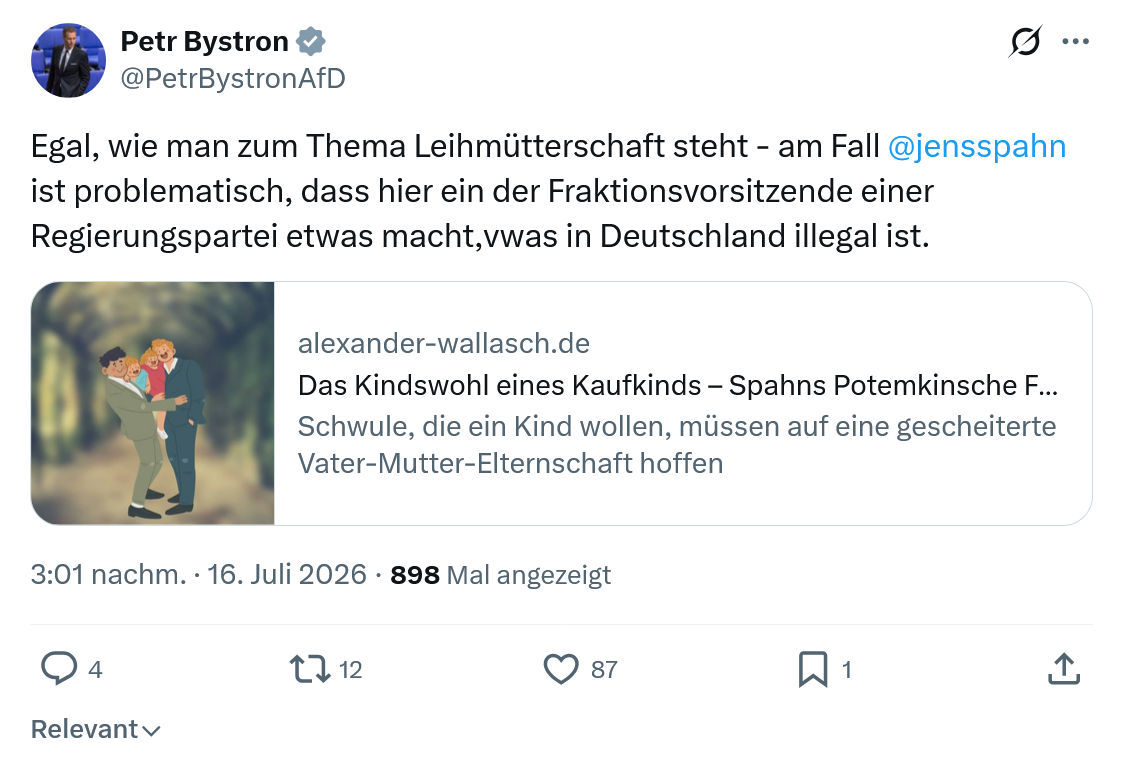 Petr Bystron: Egal, wie man zum Thema Leihmütterschaft steht...