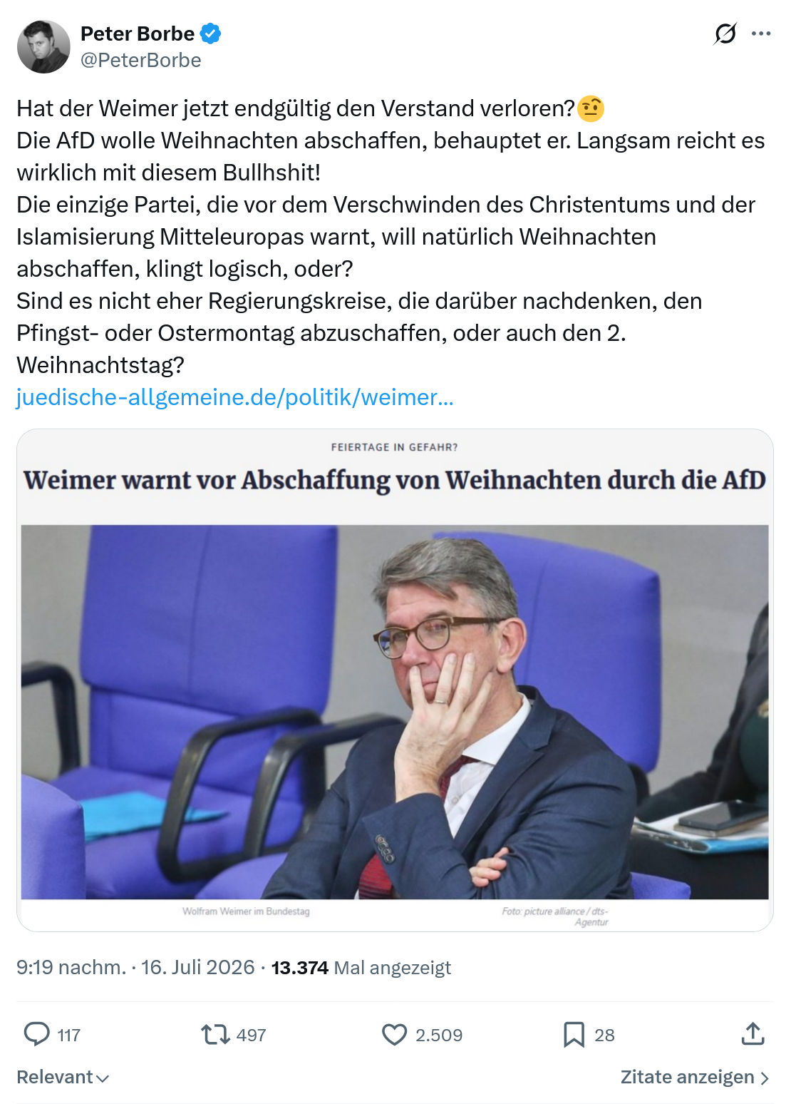 Peter Borbe: Hat der Weimer jetzt endgültig...