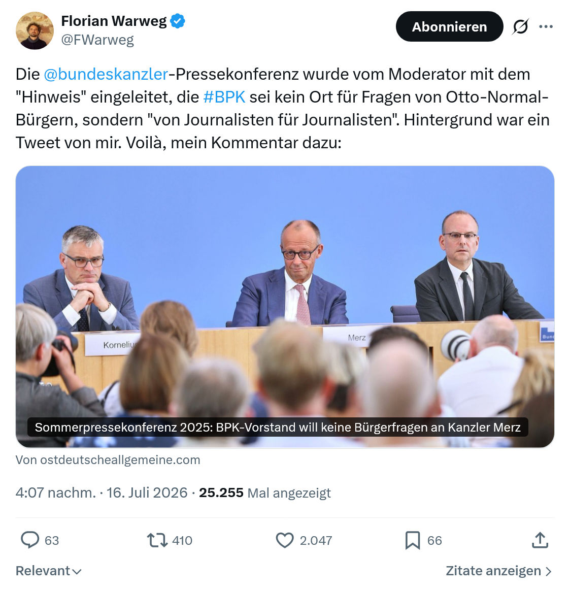 Florian Warweg: Die @bundeskanzler...