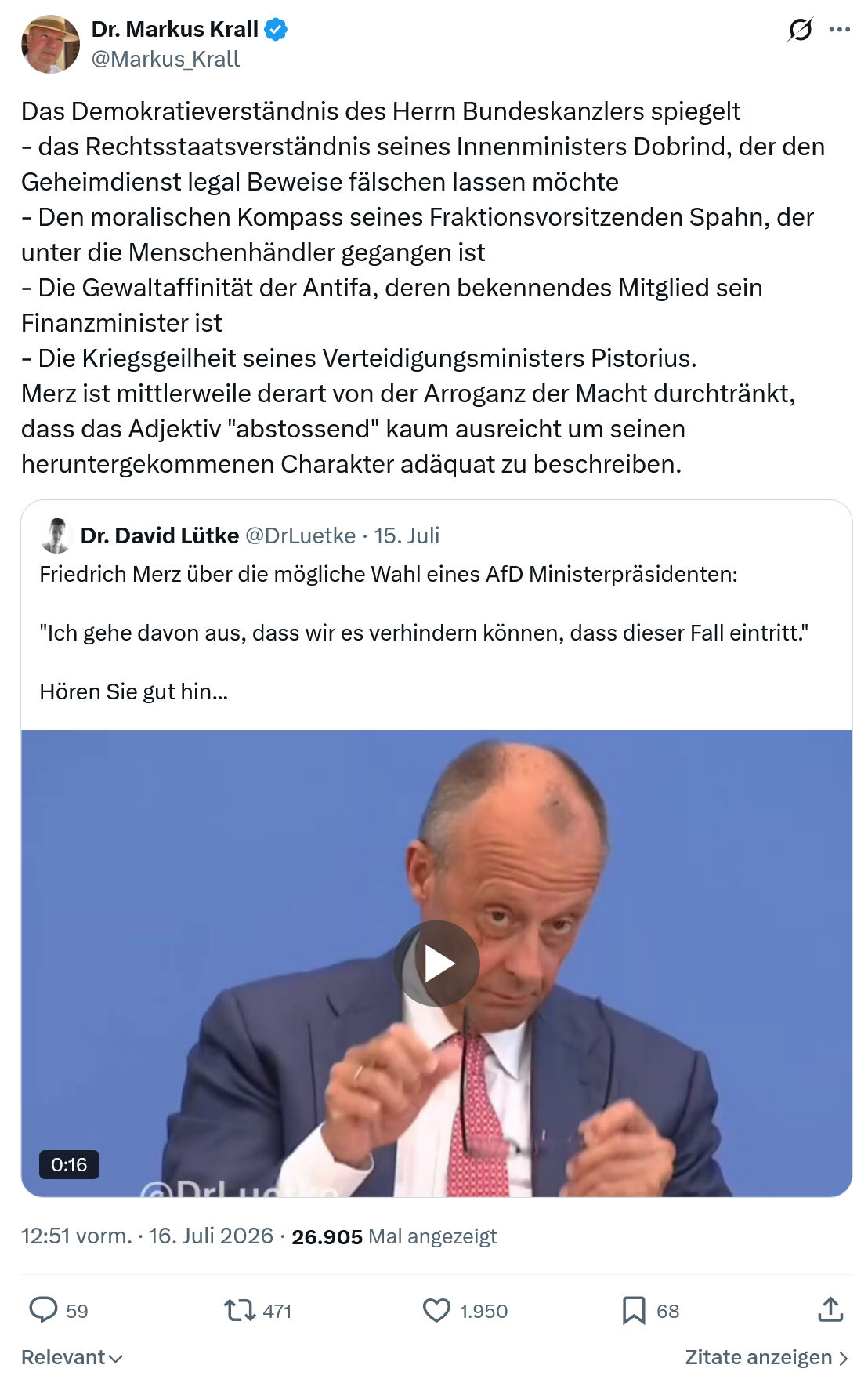 Markus Krall: Das Demokratieverständnis des Herrn Bundeskanzlers spiegelt...