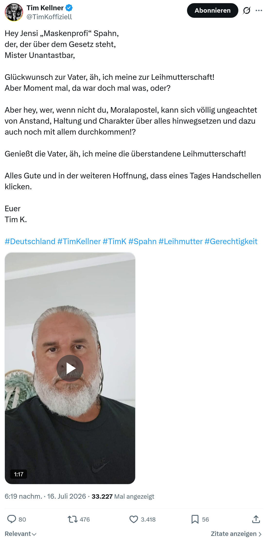 Tim Kellner: Hey Jensi „Maskenprofi“ Spahn...