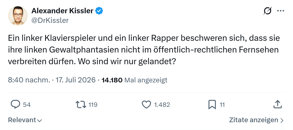 Alexander Kissler: Ein linker Klavierspieler...