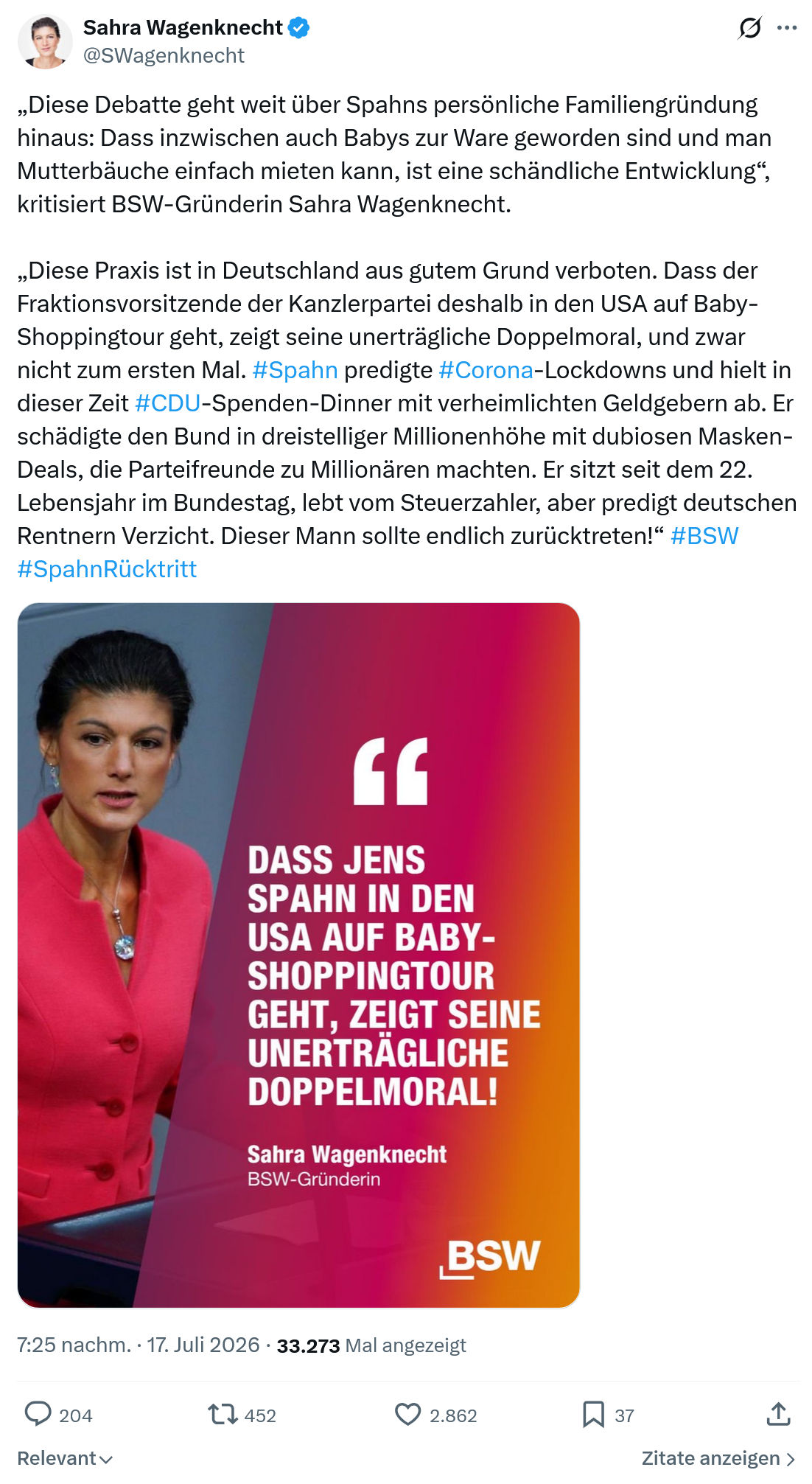 Sahra Wagenknecht: Diese Debatte geht weit über...