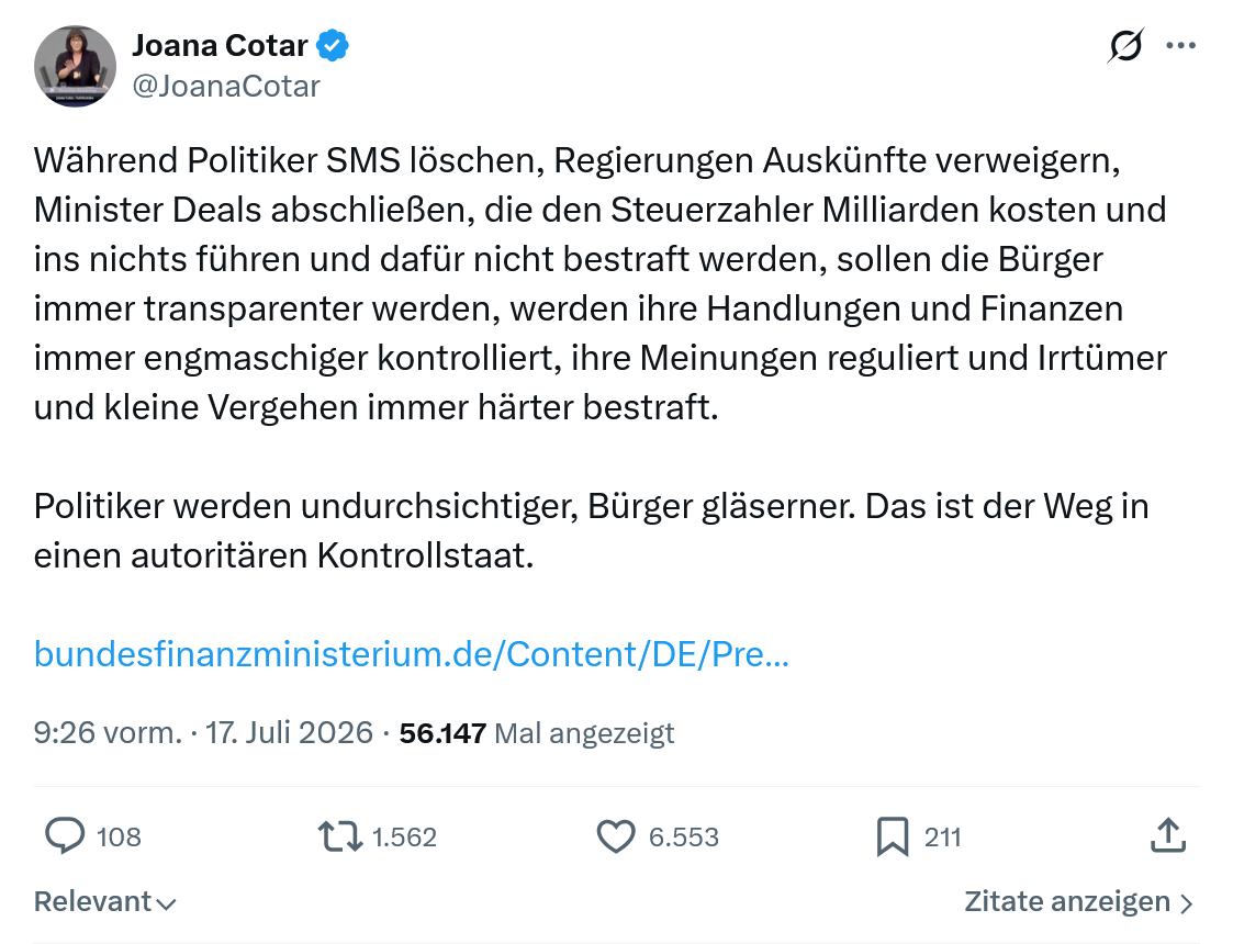 Joana Cotar: Während Politiker SMS löschen...