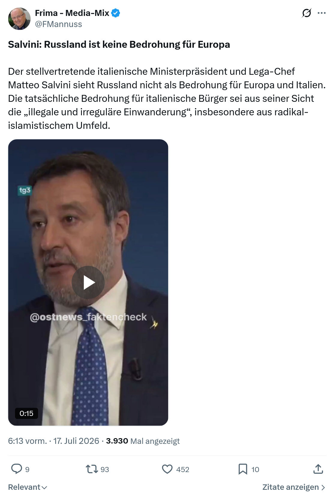 Friedrich Mannus: Russland ist keine Bedrohung für Europa...