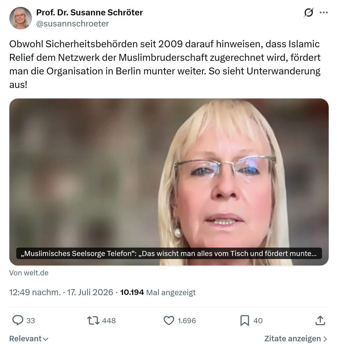 Susanne Schröter: Obwohl Sicherheitsbehörden...