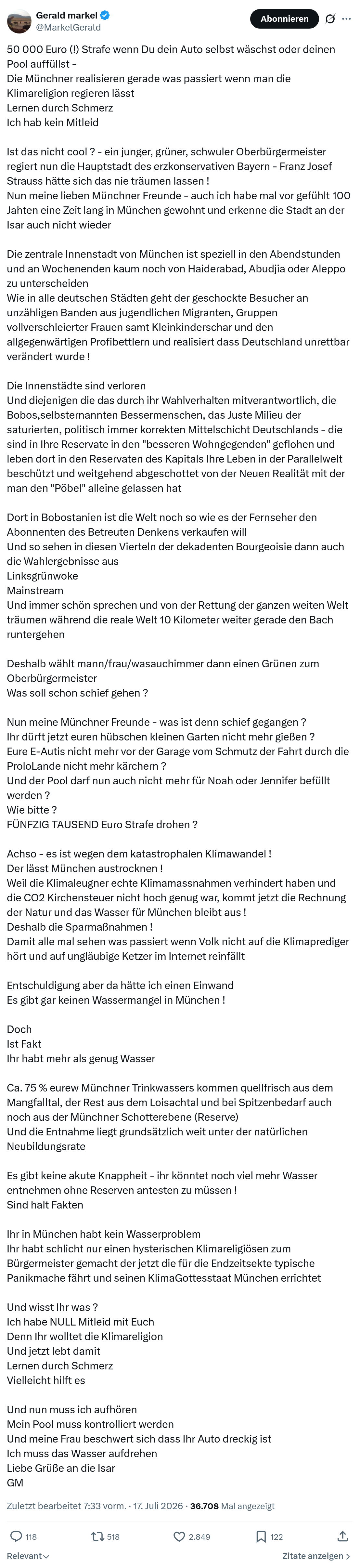 Gerald Markel: 50 000 Euro (!) Strafe wenn...