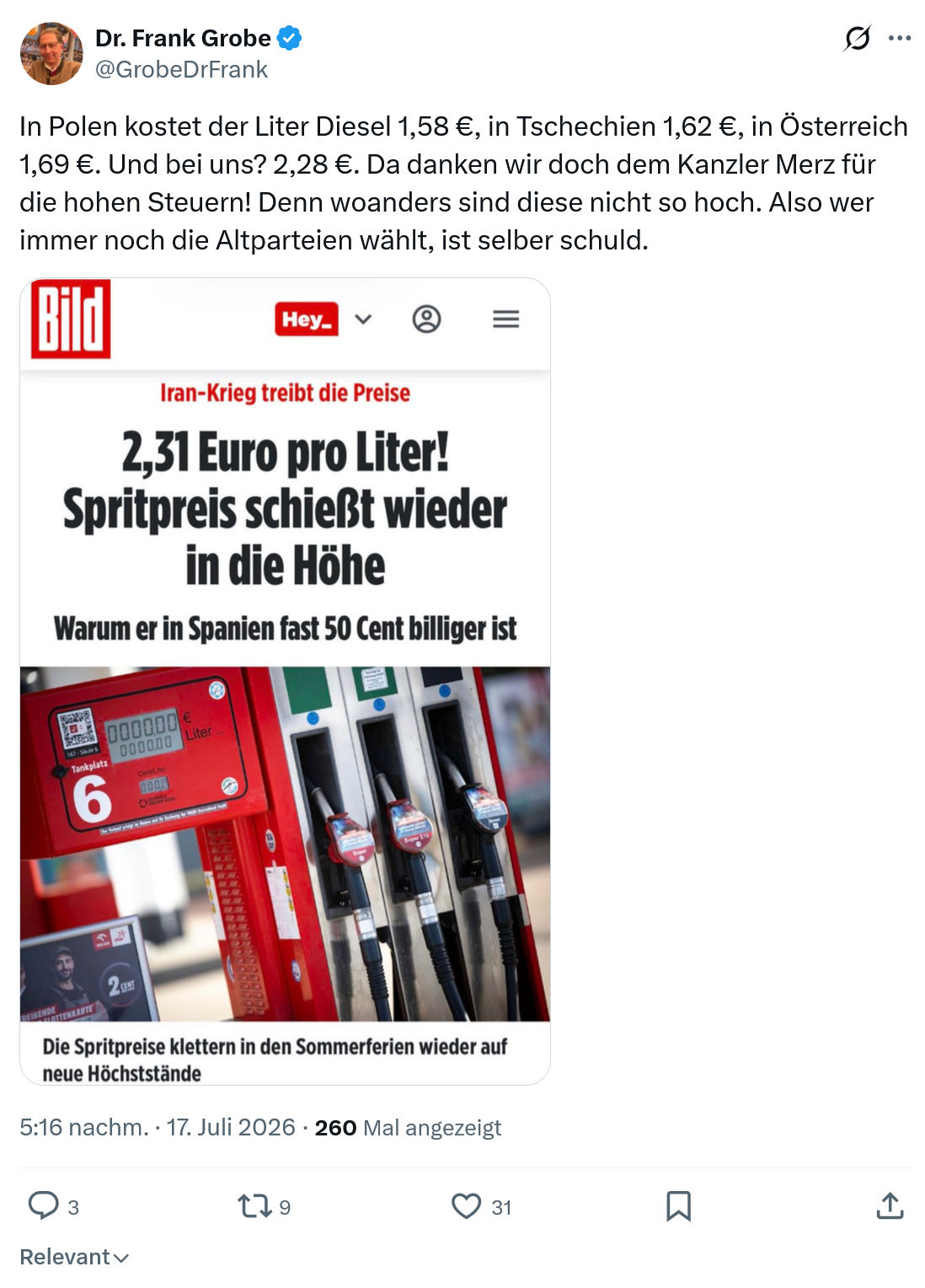 Frank Grobe: In Polen kostet der Liter Diesel...