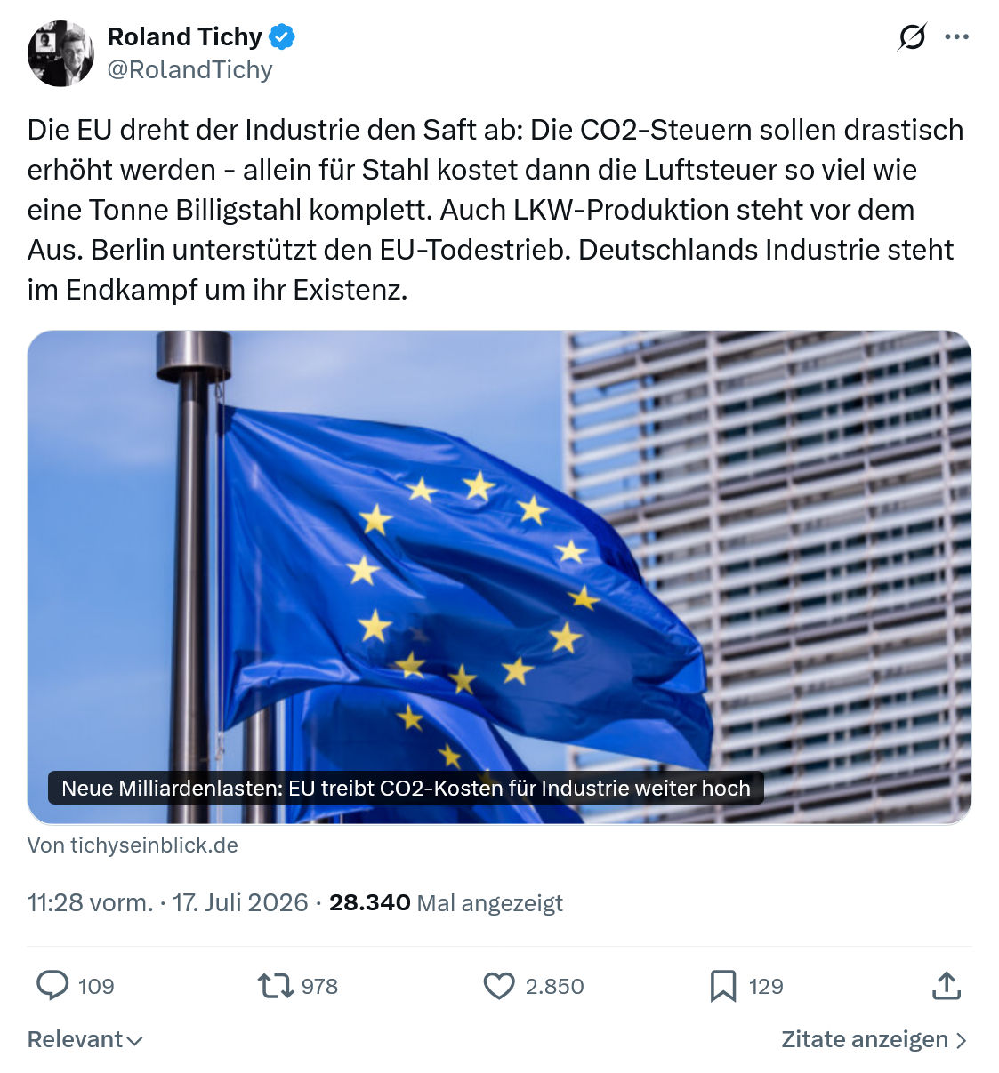 Roland Tichy: Die EU dreht der Industrie...