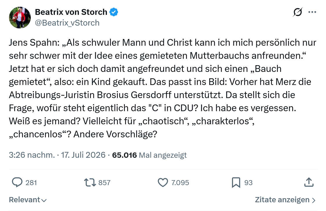 Beatrix von Storch: Als schwuler Mann und Christ...