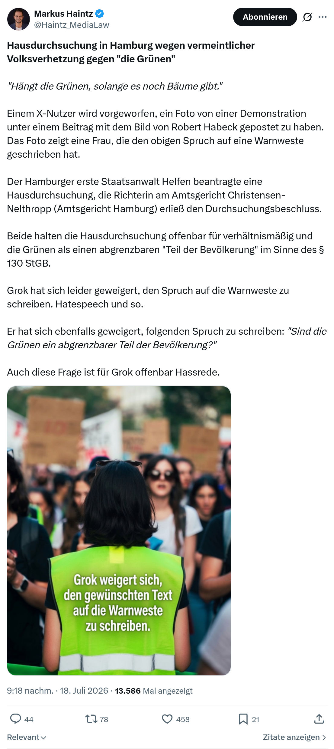 Markus Haintz: Hausdurchsuchung in Hamburg...