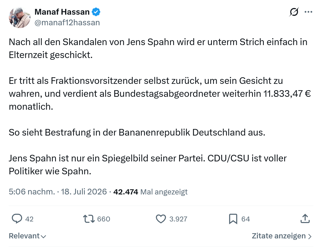Manaf Hassan: Nach all den Skandalen von Jens Spahn...