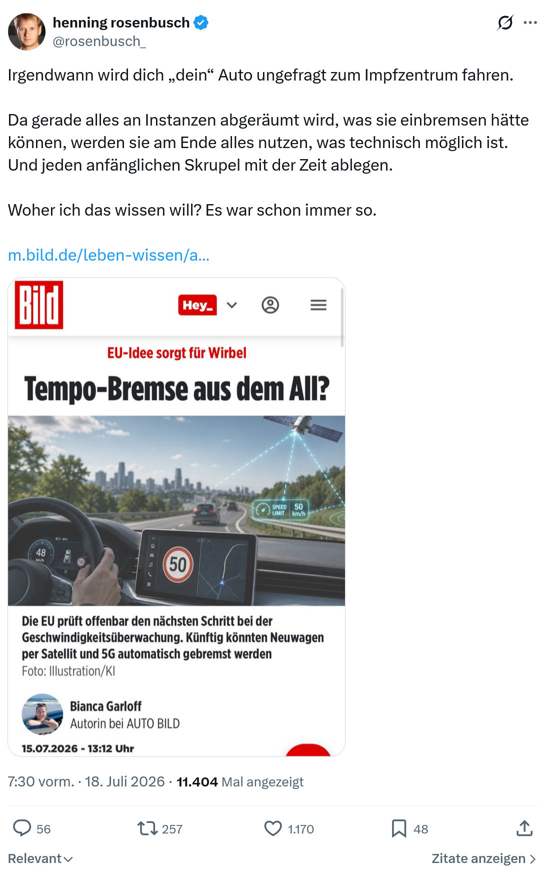 henning rosenbusch: Irgendwann wird dich „dein“ Auto...