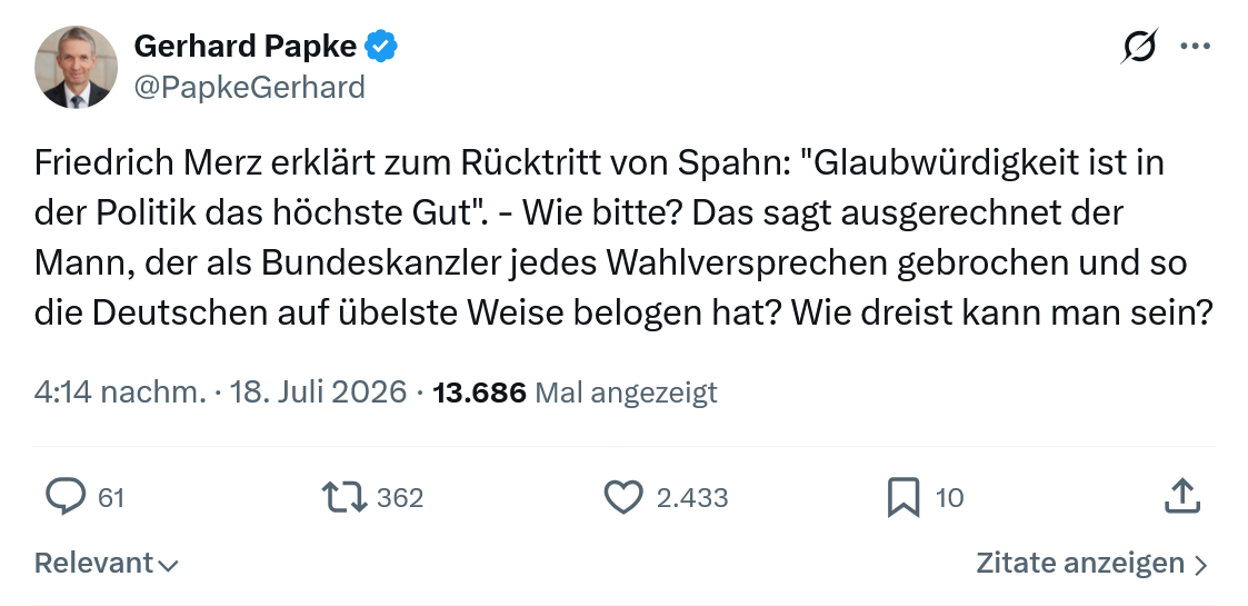 Gerhard Papke: Friedrich Merz erklärt zum Rücktritt...