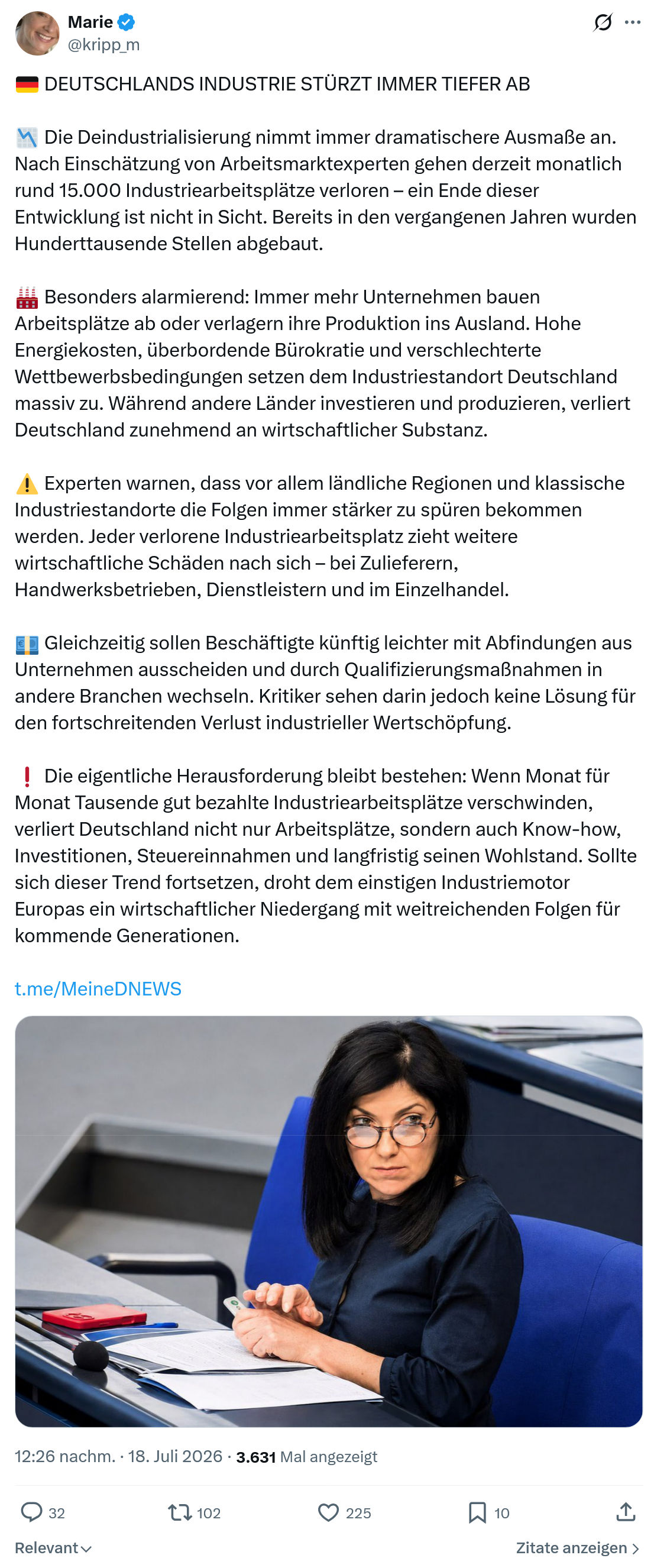 Marie kripp: DEUTSCHLANDS INDUSTRIE STÜRZT IMMER TIEFER AB...