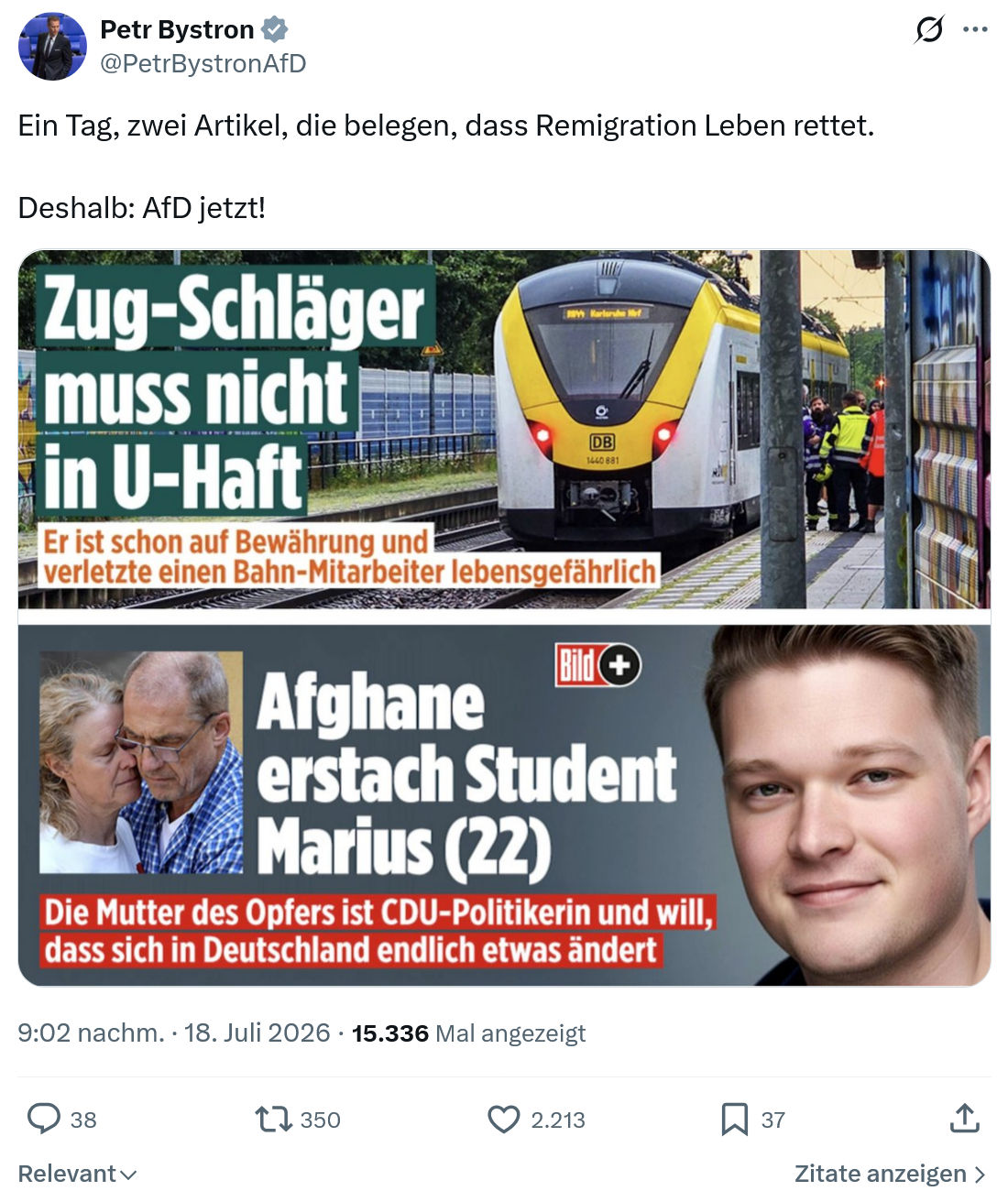 Petr Bystron: Ein Tag, zwei Artikel...