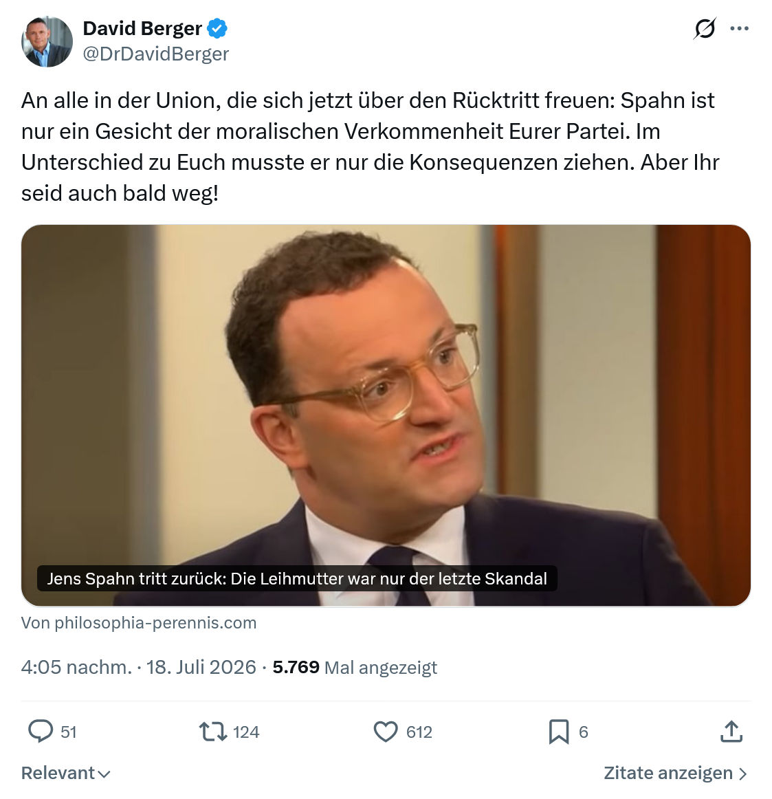 David Berger: An alle in der Union...