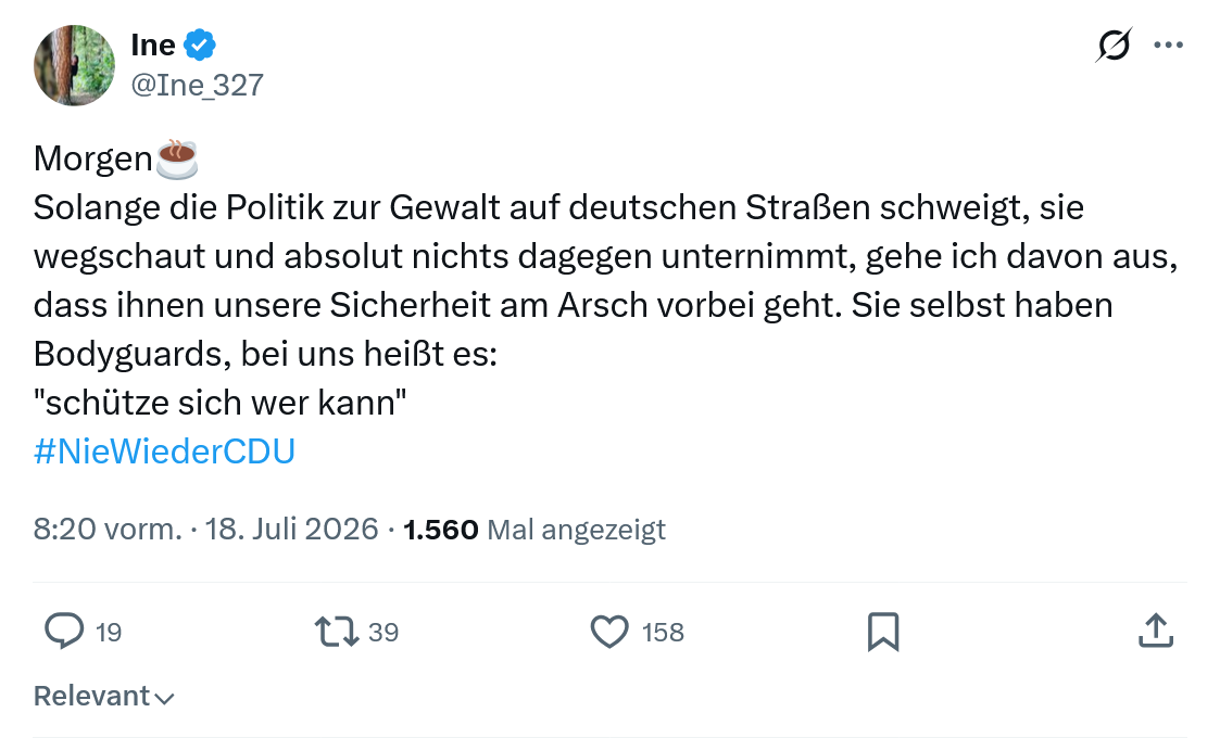 Ine: Solange die Politik zur Gewalt...