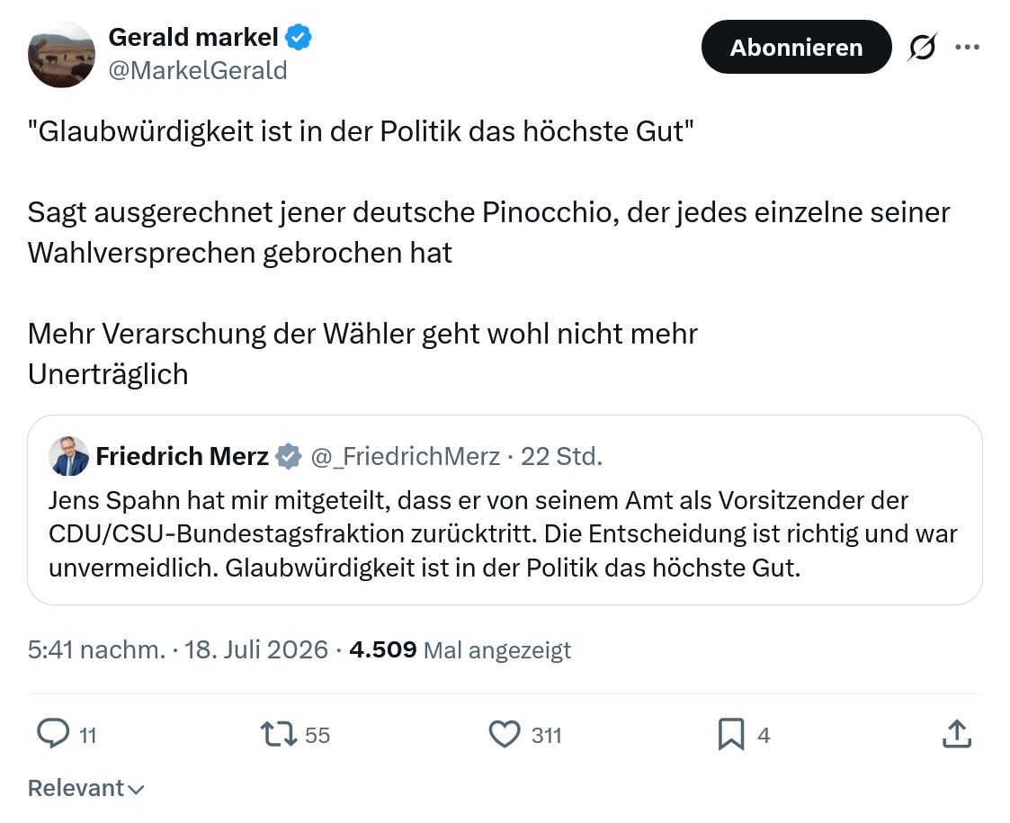 Gerald Markel: "Glaubwürdigkeit ist in der Politik das höchste Gut"...