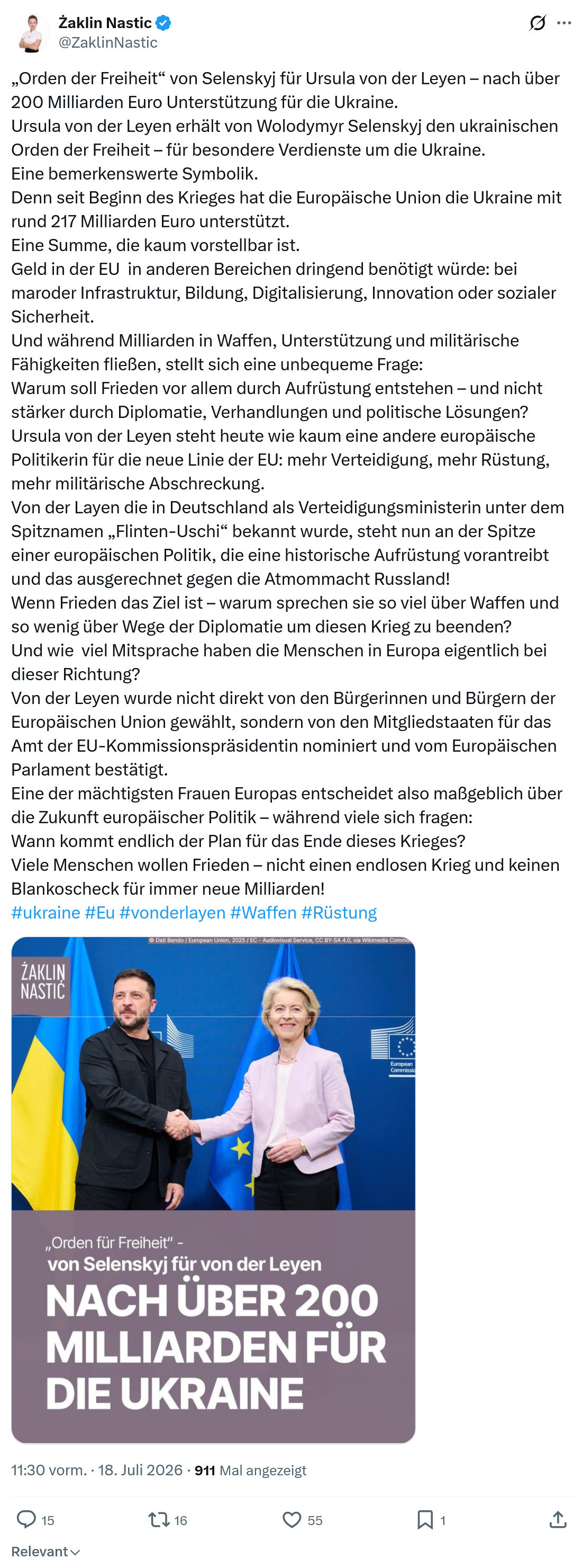 Żaklin Nastic: „Orden der Freiheit“ von Selenskyj...