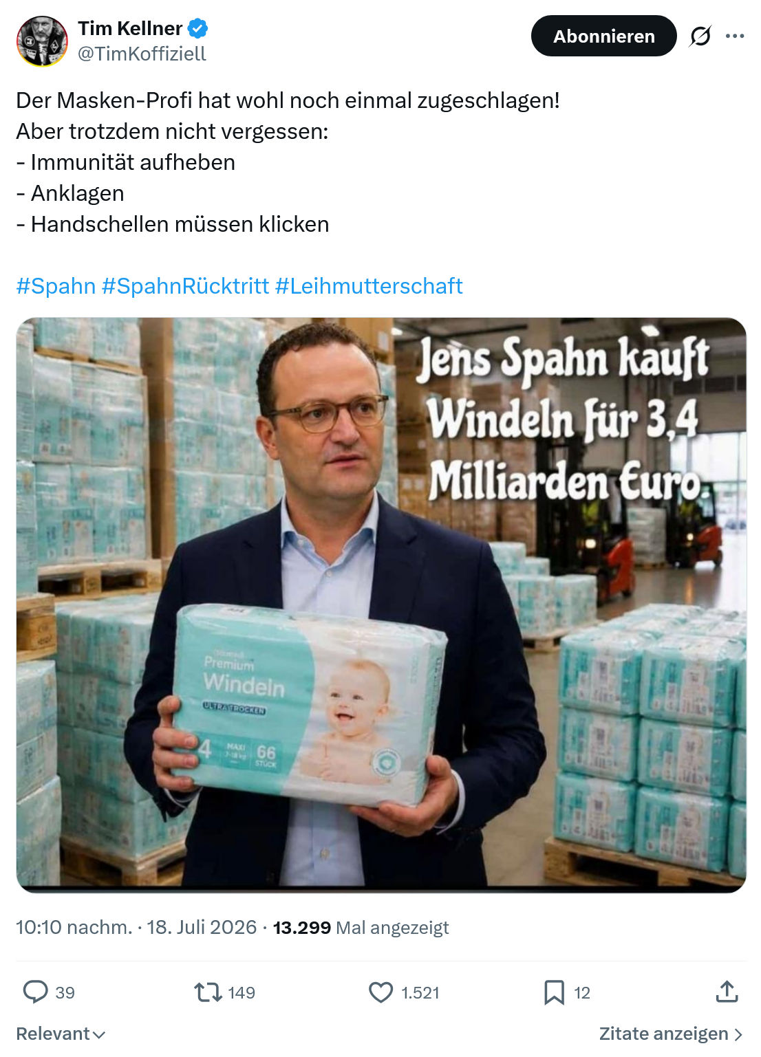 Tim Kellner: Der Masken-Profi hat wohl...