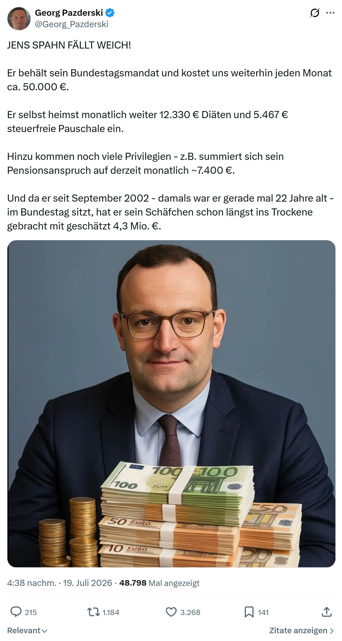 Georg Pazderski: JENS SPAHN FÄLLT WEICH!...