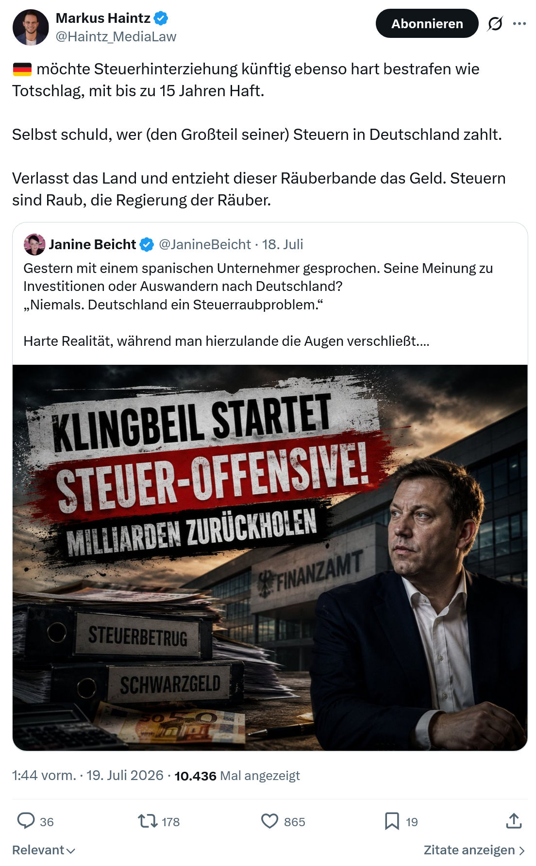 Markus Haintz: Möchte Steuerhinterziehung künftig...