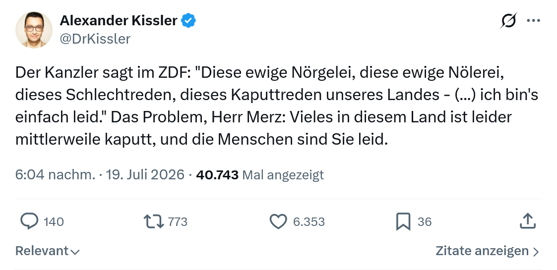Alexander Kissler: Der Kanzler sagt im ZDF...