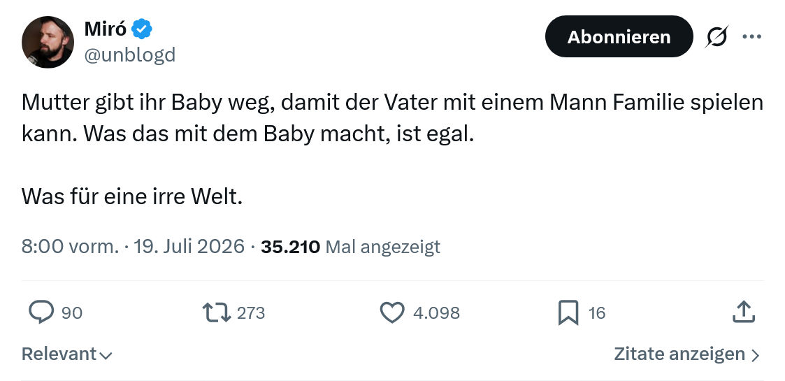 Miro Wolsfeld: Mutter gibt ihr Baby weg...