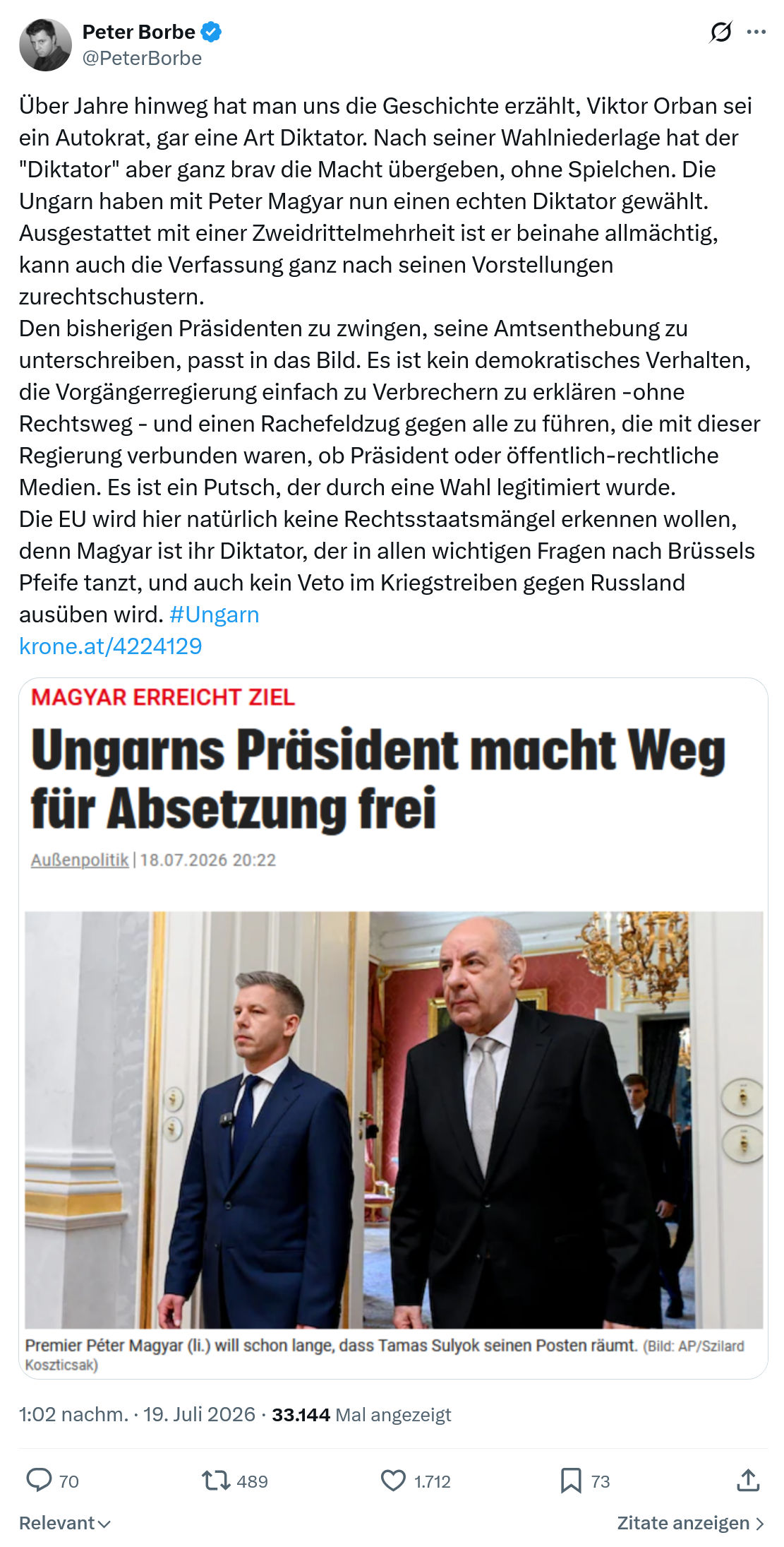 Peter Borbe: Über Jahre hinweg hat man...