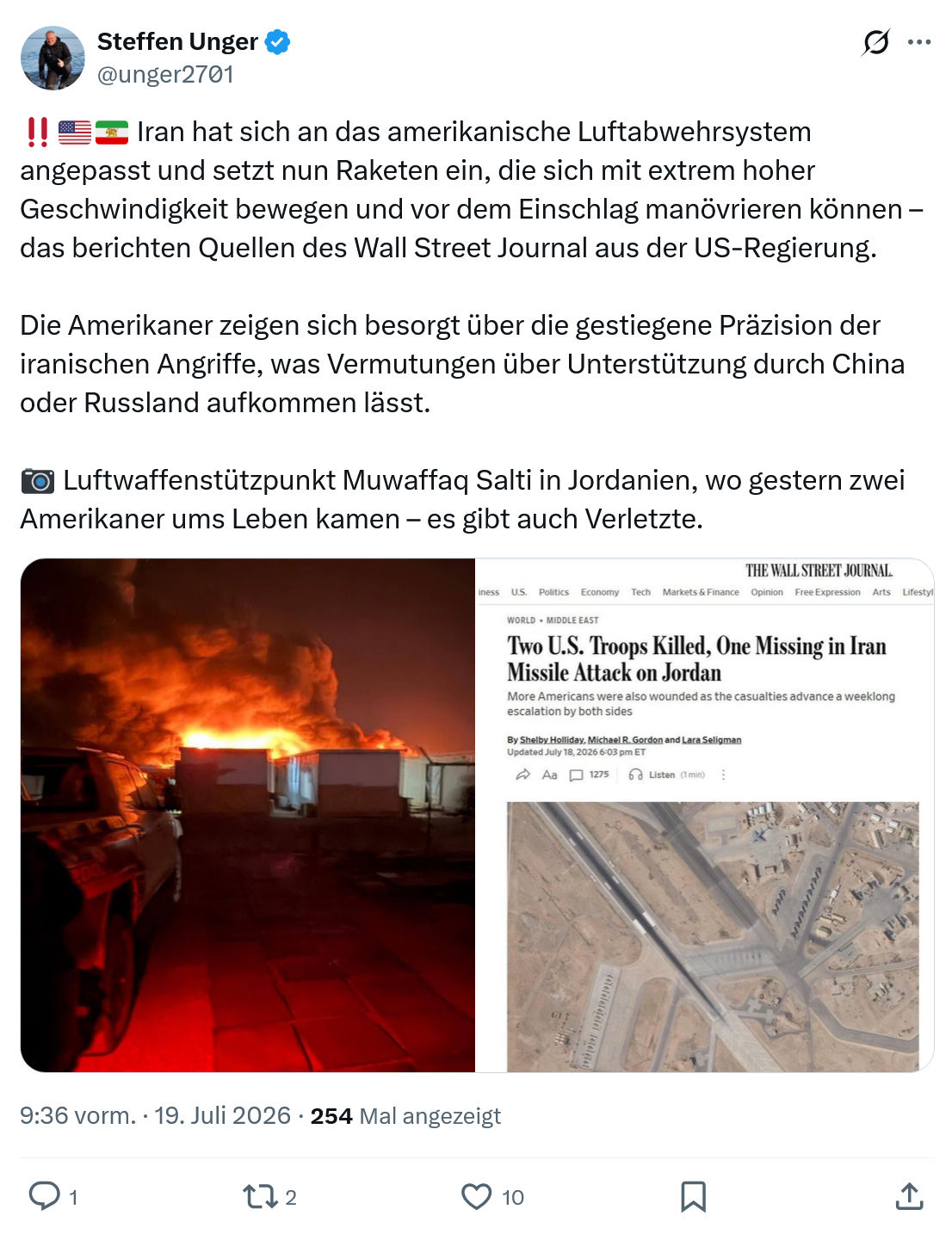 Steffen Unger: Iran hat sich an das amerikanische Luftabwehrsystem...