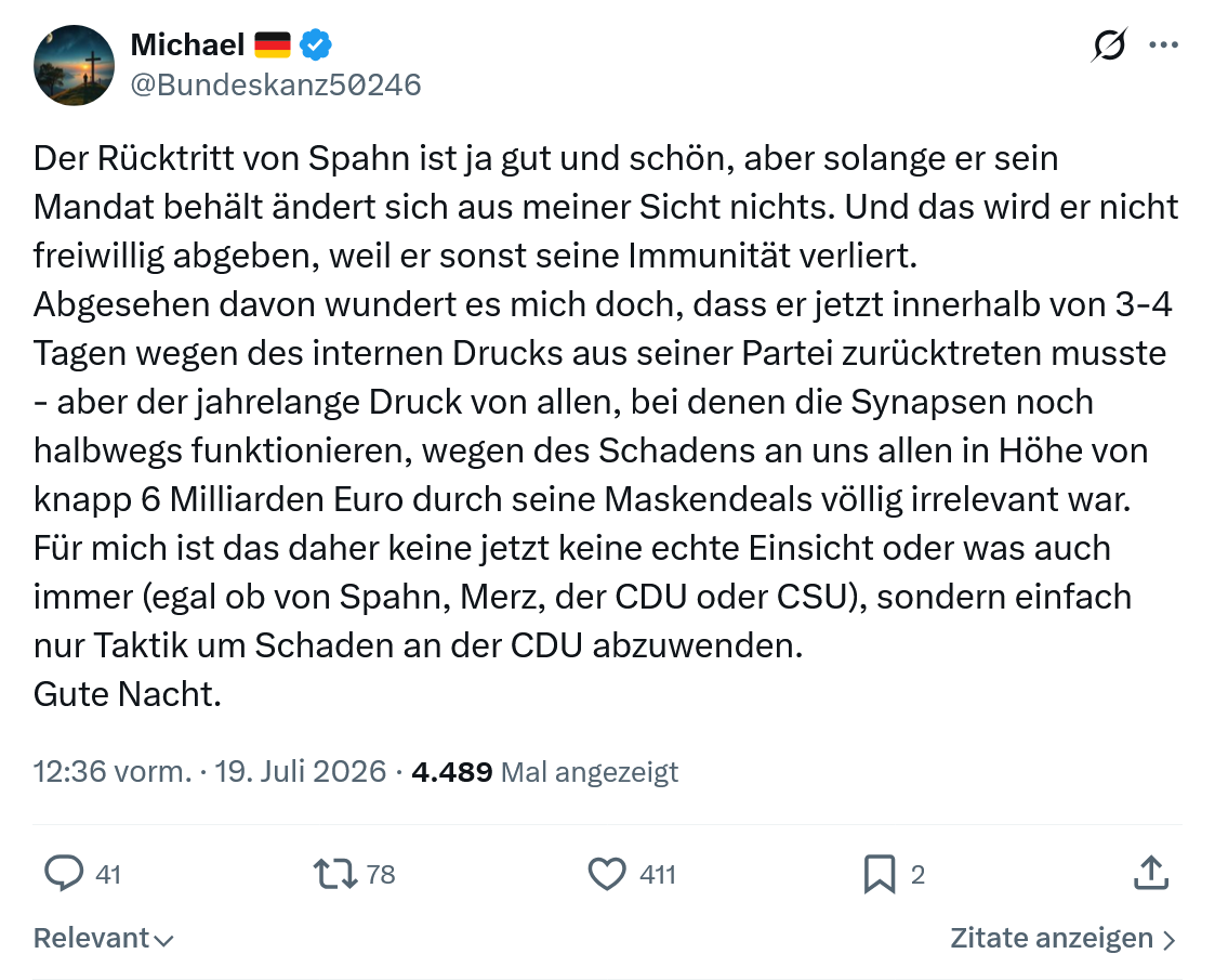 Michael: Der Rücktritt von Spahn ist ja gut und schön...
