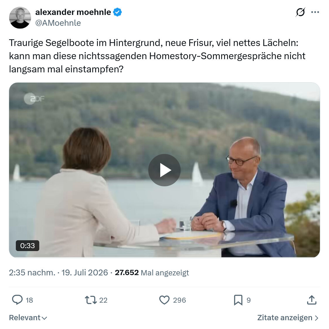 Alexander Moehnle: Traurige Segelboote im Hintergrund...