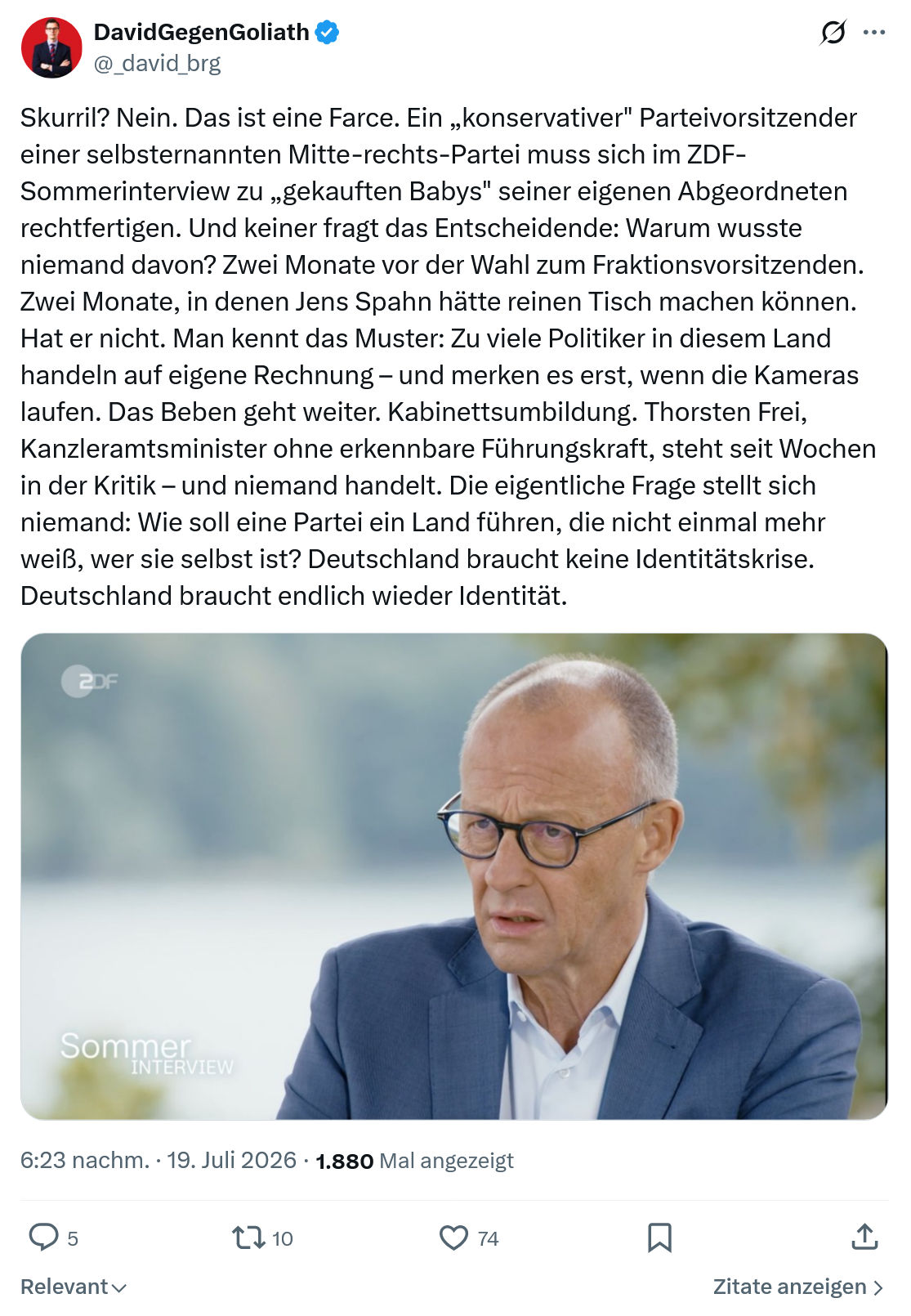 David Gegen Goliath: Skurril? Nein. Das ist eine Farce...