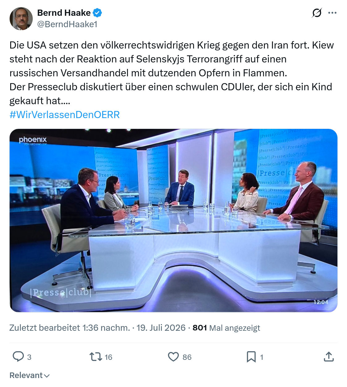 Bernd Haake: Die USA setzen den völkerrechtswidrigen Krieg...