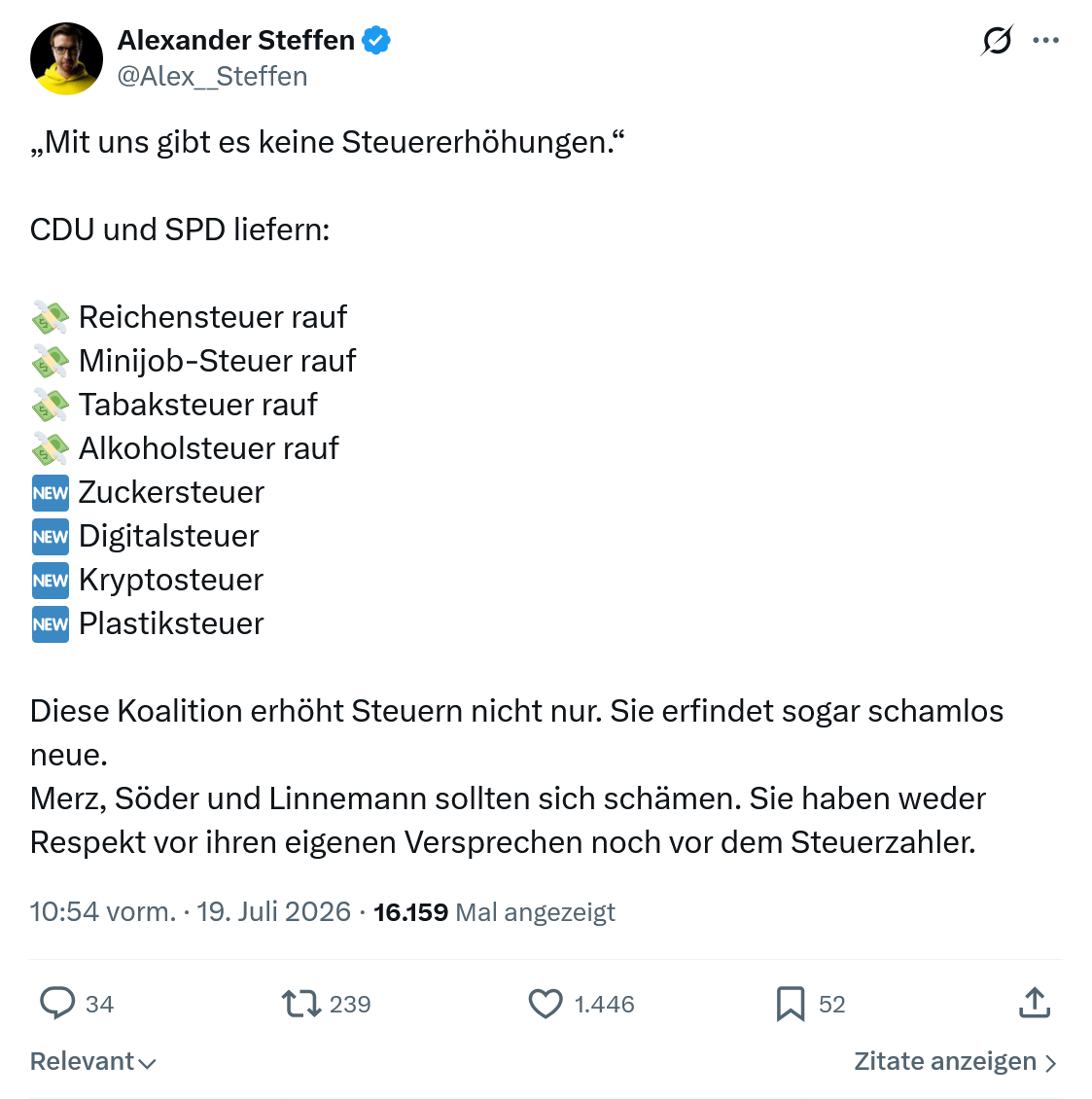 Alexander Steffen: Mit uns gibt es keine Steuererhöhungen...