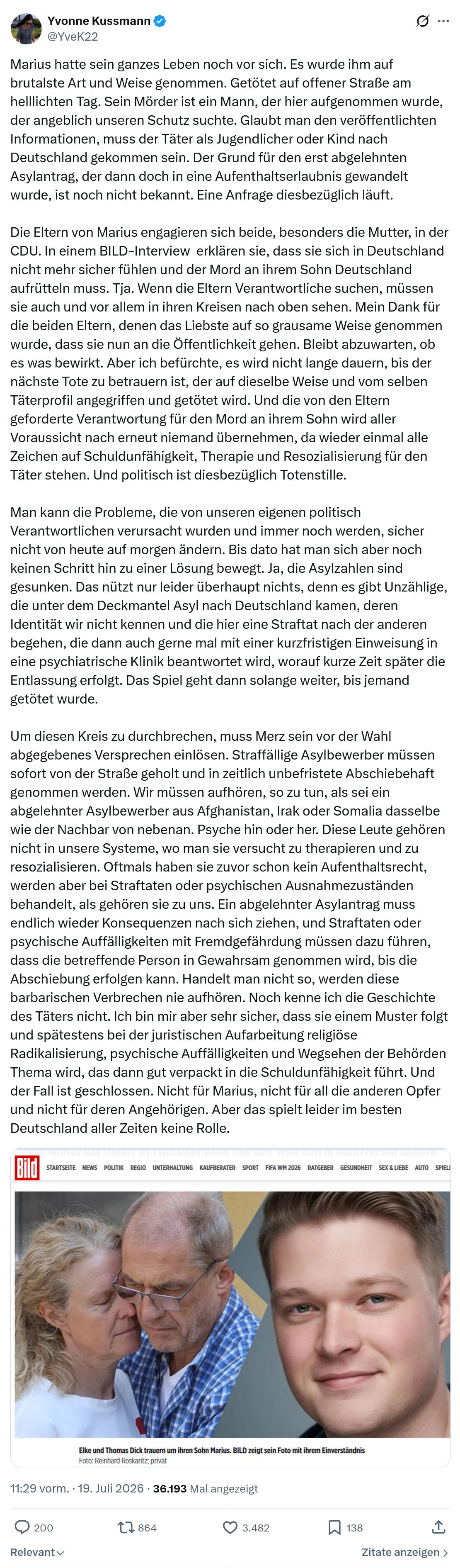 Yvonne Kussmann: Marius hatte sein ganzes Leben...