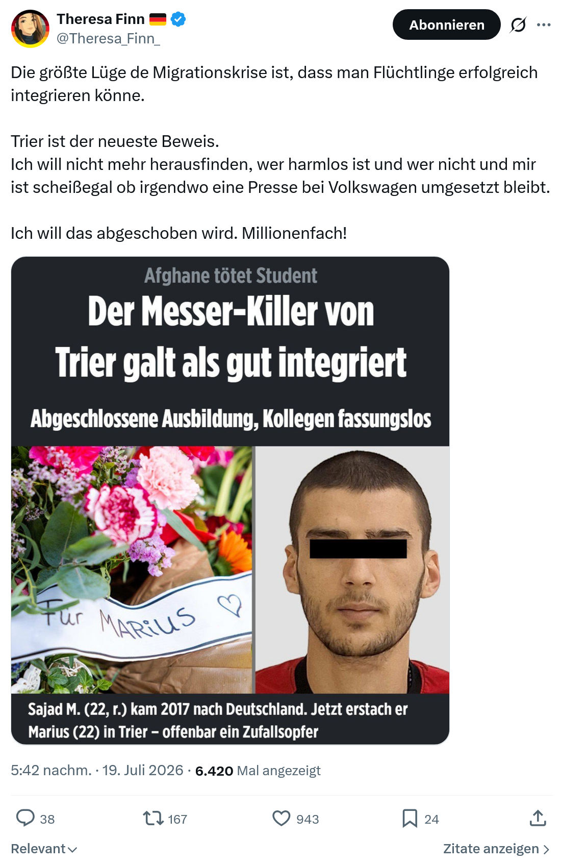 Theresa Finn: Die größte Lüge de Migrationskrise ist...