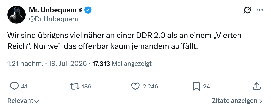 Mr. Unbequem: Wir sind übrigens viel näher...